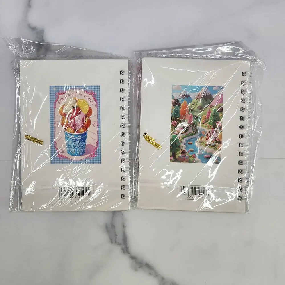 2 Spiral Pocket Notebook/Pen Ice Cream Cup & Candyland 4x5.5